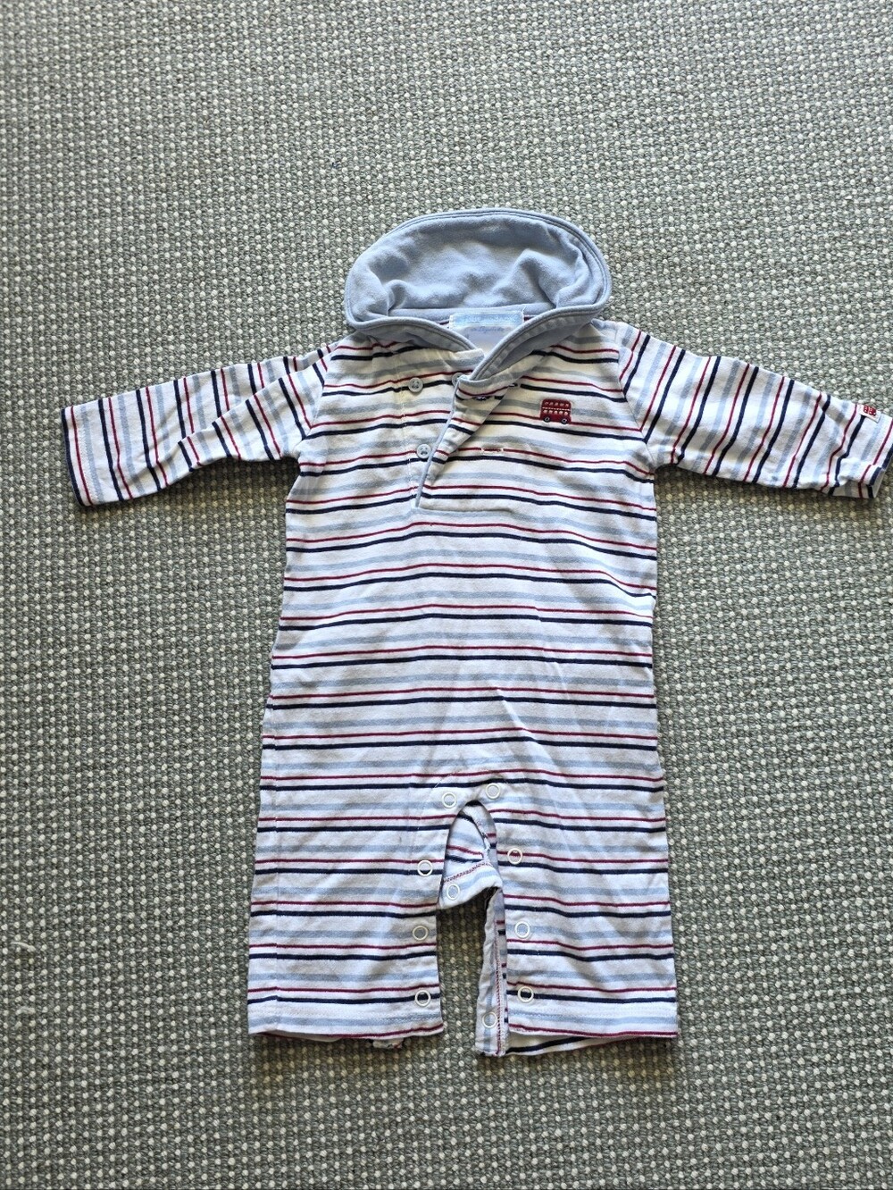 Janie and Jack Striped Romper in White, Blue and Red Accent